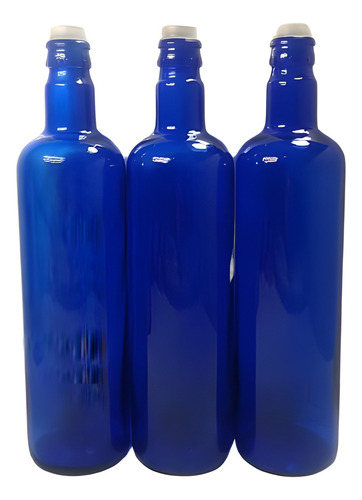 3 Botellas Vidrio Azul Hooponopono Agua Solarizada 750cm3