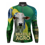 Camisa Camiseta Blusa Longa Brasil É Agro Tecido Proteção Uv