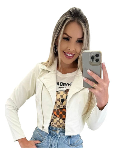 Jaqueta Feminina Curta Couro Blusa Moda Outono Inverno