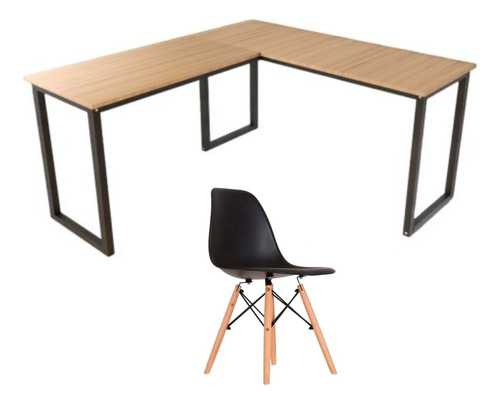 Kit Mesa Em L Industrial P/ Notebook C/ Cadeira Eames