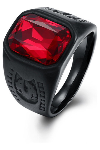 Anillo De Hombre Grande Con Gema Roja