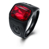 Anillo De Hombre Grande Con Gema Roja