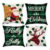 Fundas De Almohada Navideñas Verdes De 18 X 18, Juego De 4 C