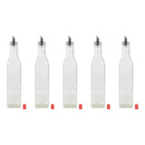 Set X 5 Botella Aceite / Vinagre Vidrio 1/4 Litro Con Pico 