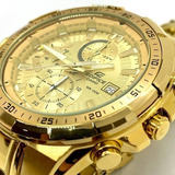 Relogio Edifice 558-d Gold Cronografo Com Caixa Frete Gratis