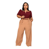 Calça Pantalona Feminina Cinto Casual  Plus Size Alfaiataria