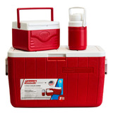 Combo Coleman 2 Hieleras 1 De 48 Qt 1 De 5 Qt+termo 1/3 Rojo