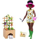 Muñeca Barbie Y Set De Juegos De Jardinería 115 Morena Con C