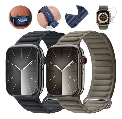 2 Correas + Mica Para Iwatch Apple Watch Se Ultra 9 8 7 6 5