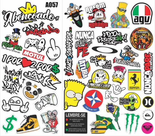 Cartela De Adesivos 43 Unidades Bike Moto Carro Notebook