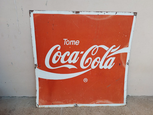 Antiguo Cartel De Coca Cola En Chapa Original 100x100cm 