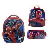 Set Mochila Lonchera Y Lapicera Preescolar Chica Kinder Ruz Marvel Spiderman Hombre Araña 174584 Coleccion Fled Color Rojo