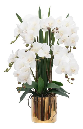 Arreglo Artificial Orquídeas De Tacto Natural Base Y Hojas