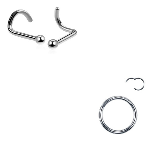 Set Piercing Titanio Nariz Curva, Aro Clicker