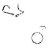 Set Piercing Titanio Nariz Curva, Aro Clicker