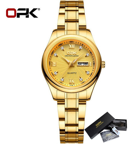 Reloj Con Calendario Opk Business Diamond De Acero Inoxidabl