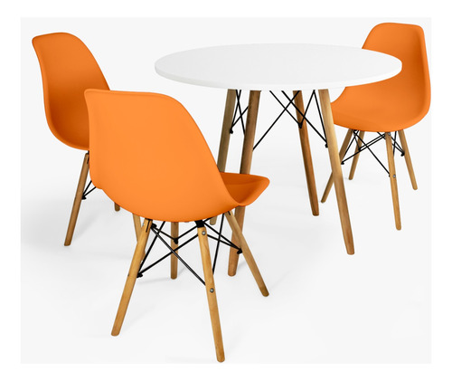 Mesa Branca Sala De Jantar 80cm Mdf 3 Cadeiras Eames Eiffel