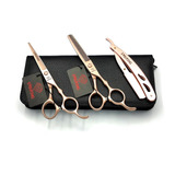 Kit Tijeras Profesional Japones Negro-dorado Barberia 