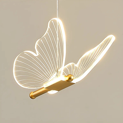 Lámpara Colgante Led Mariposa Dorada 127/220v 3 Tonos De Luz