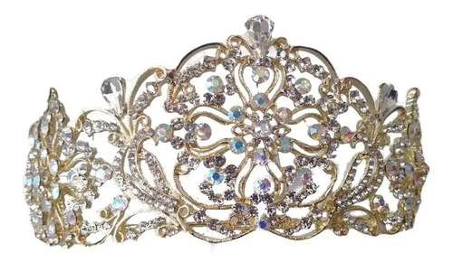 Hermosa Corona Dorada Grande Cristal Tornasol Boda Xv Años