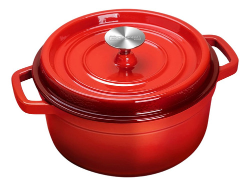 Panela De Ferro Fundido Caçarola Grande 24cm Cor Vermelho