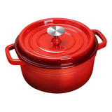 Panela De Ferro Fundido Caçarola Grande 24cm Cor Vermelho