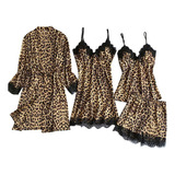 Conjunto Albornoz Sexy Estampado Leopardo Vestido Por Mayor