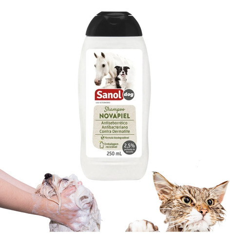 Shampoo Novapiel Sanol Dog 250ml Para Cães Gatos E Cavalos.