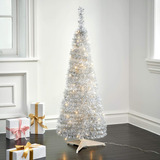 Arbol De Navidad Desplegable Con Luces, 4 Pies, Oropel Plate