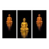 Quadros Decorativos 3 Peças Buda Dourado