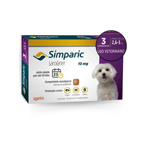  Simparic 10mg 2,6 A 5kg C/3 Comprimidos Original