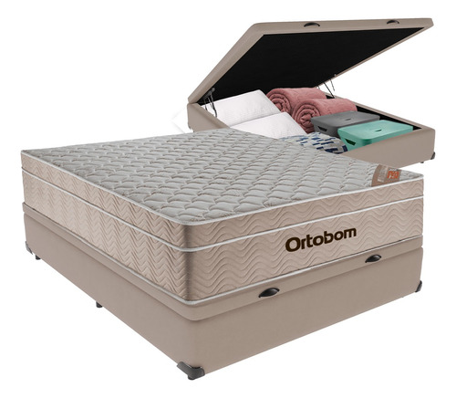 Cama Box Baú Casal Colchão Ortobom Airtech Springpocket