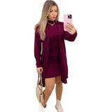 Conjunto Lãzinha Cardigan Vestido Feminino Inverno Manga Lon