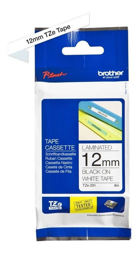 Cinta Laminada Brother Negro Sobre Blanco De 12 Mm Tze231