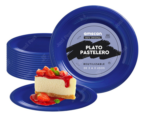 Plato Pastelero Plástico 18cms Colores Amscan Paq C/20 Pzas