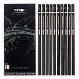 Set De 10 Lápices Carboncillo Nyoni. 3 Densidades Diferentes