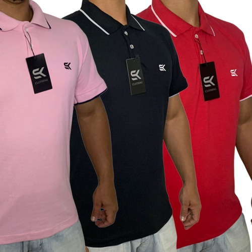 Kit 3 Camisas Polo Masculino G1 Ao G6 Promoçao