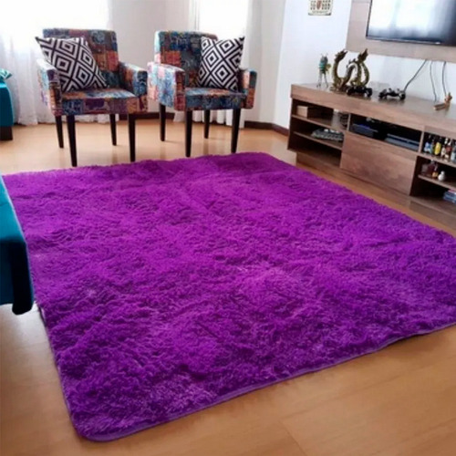 Tapete Felpudo 2,00x1,40 Peludo Macio Shaggy Sala Quarto Leve Roxo