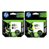 Kit Cartuchos Originais Hp 60 Xl Preto E 60 Xl Color