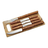 Set De Cuchillos Parrilleros Asador Con Tenedor Acero Inox