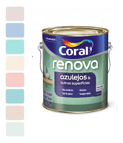 Tinta Coral Renova Azulejos 3,2l Brilhante - Escolha Sua Cor