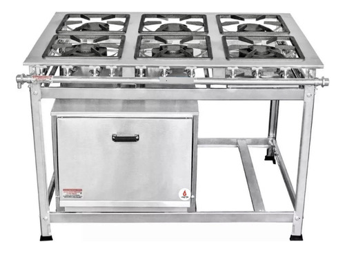 Fogão Industrial De Piso 6 Bocas Inox Baixa Pressão C/ Forno
