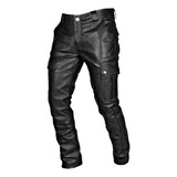 Pantalones De Motociclista De Cuero Delgados Vintage Punk