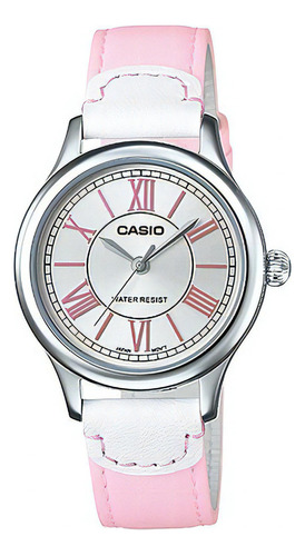 Reloj Fashion Casio Ltp-e113l-4a1dfpulso Cuero Para Mujer Color De La Correa Rosa Color Del Bisel Plateado Color Del Fondo Plateado