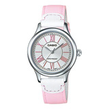 Reloj Fashion Casio Ltp-e113l-4a1dfpulso Cuero Para Mujer Color De La Correa Rosa Color Del Bisel Plateado Color Del Fondo Plateado