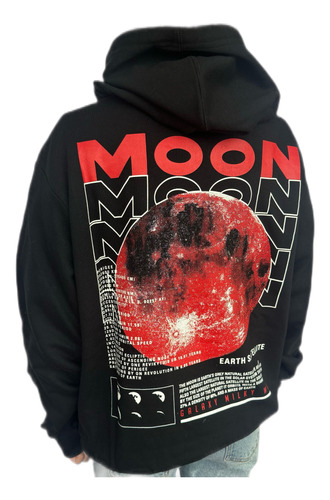 Buzo Canguro Hoodie Oversize Estamp Moon Espalda Talle Unico