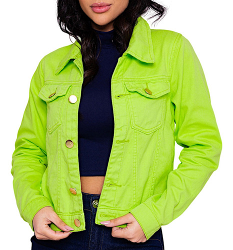 Jaqueta Feminina Verde Neon Jeans Brim Denim Casaco Moda
