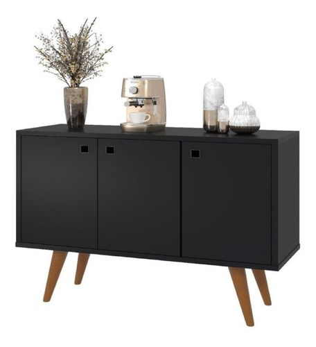 Aparador Armário Buffet Com Três Portas 91cm Elegante. Cor Preto