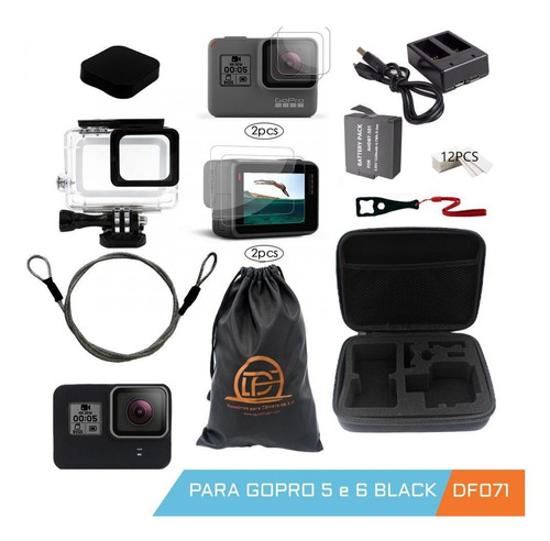 Kit Acessório Caixa Estanque Bateria Gopro Hero 5  6 7 Black