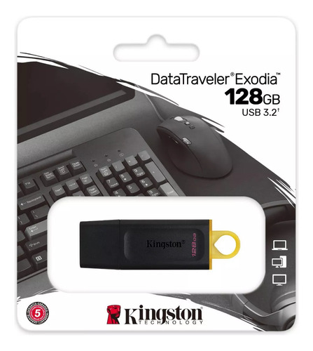 Memoria Usb 128 Gb 3.2 Gen 1, Tapa Negra/amarilla